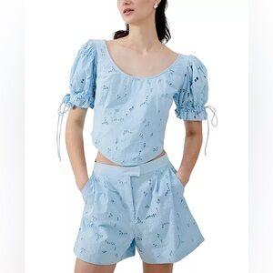 724. FRENCH CONNECTION Rhodes Embroidered Shorts in Cashmere Blue NWT $98